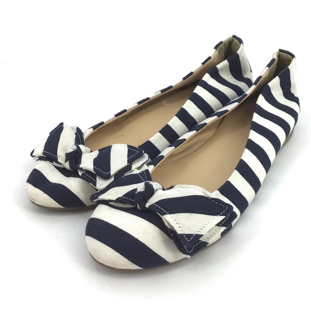 J.Crew Fabric Blue Stripe Bow Italian Ballet Flats